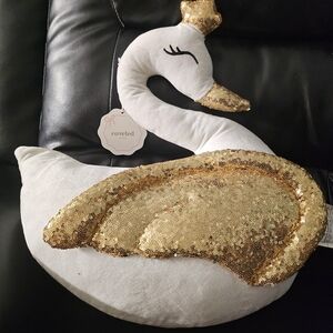 Cove Swan Pillow with Gold Sequins
